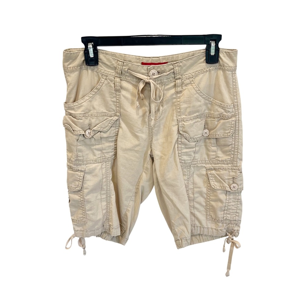 Y2K UnionBay Womens Khaki Cargo Shorts Size 7 Tan Y2K Utility Drawstring Cotton
